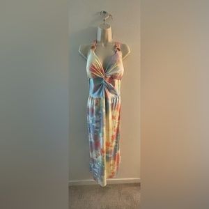 Rainbow tie dye long sleeveless dress by Derek Heart large